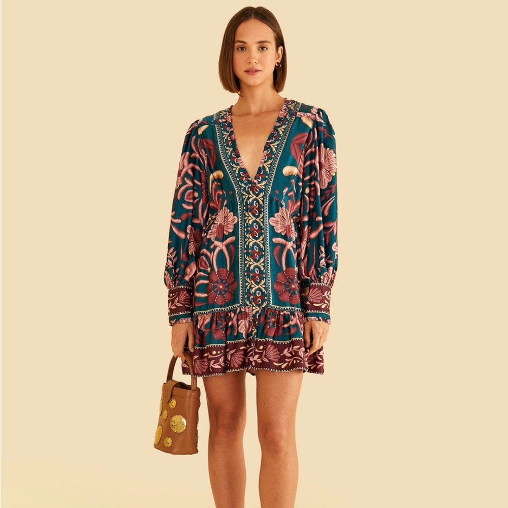 FARM rio long sleeve mini dress size S